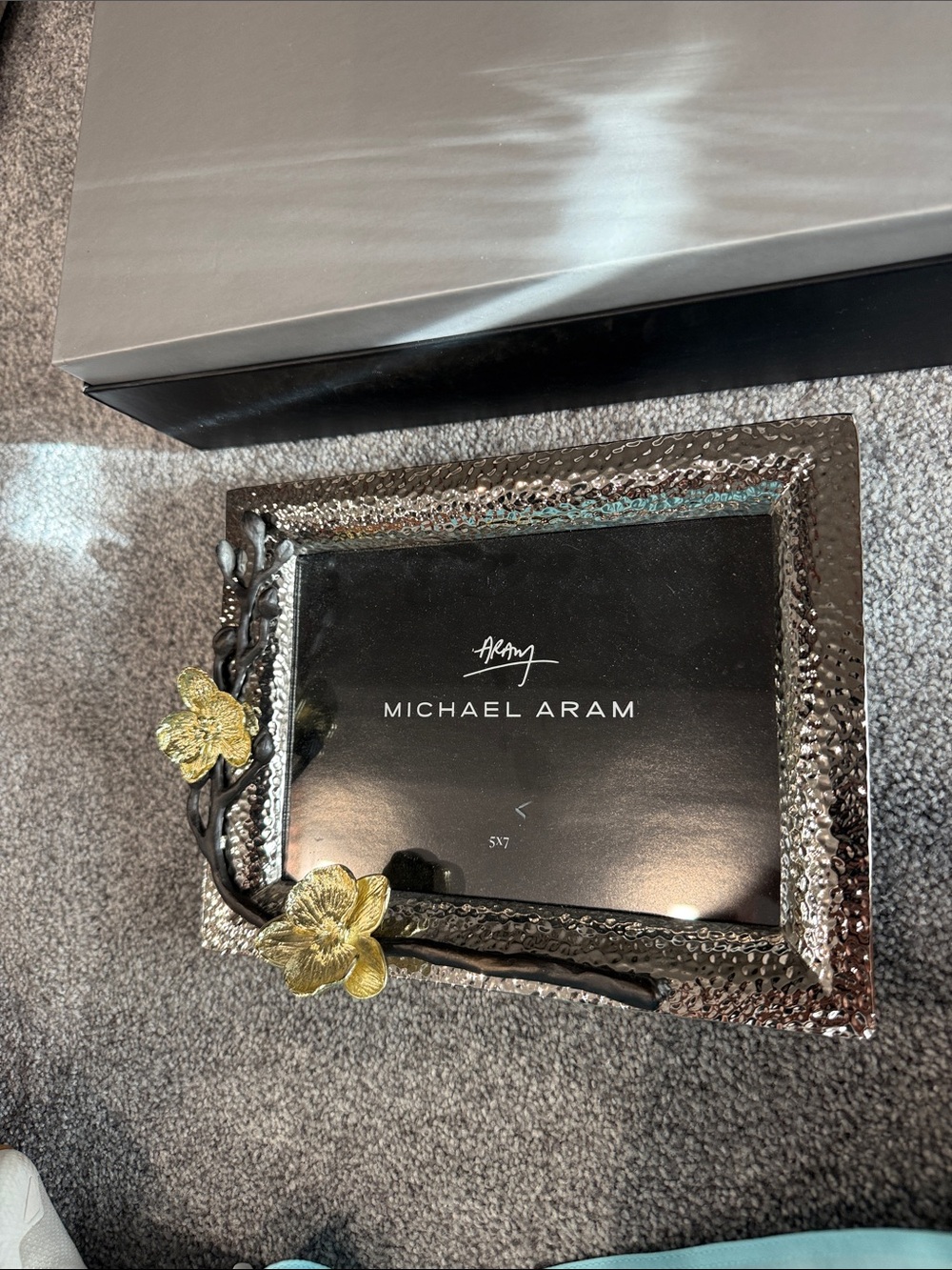 Michael Aram Hammered Silver Frame with Gold Floral Accents